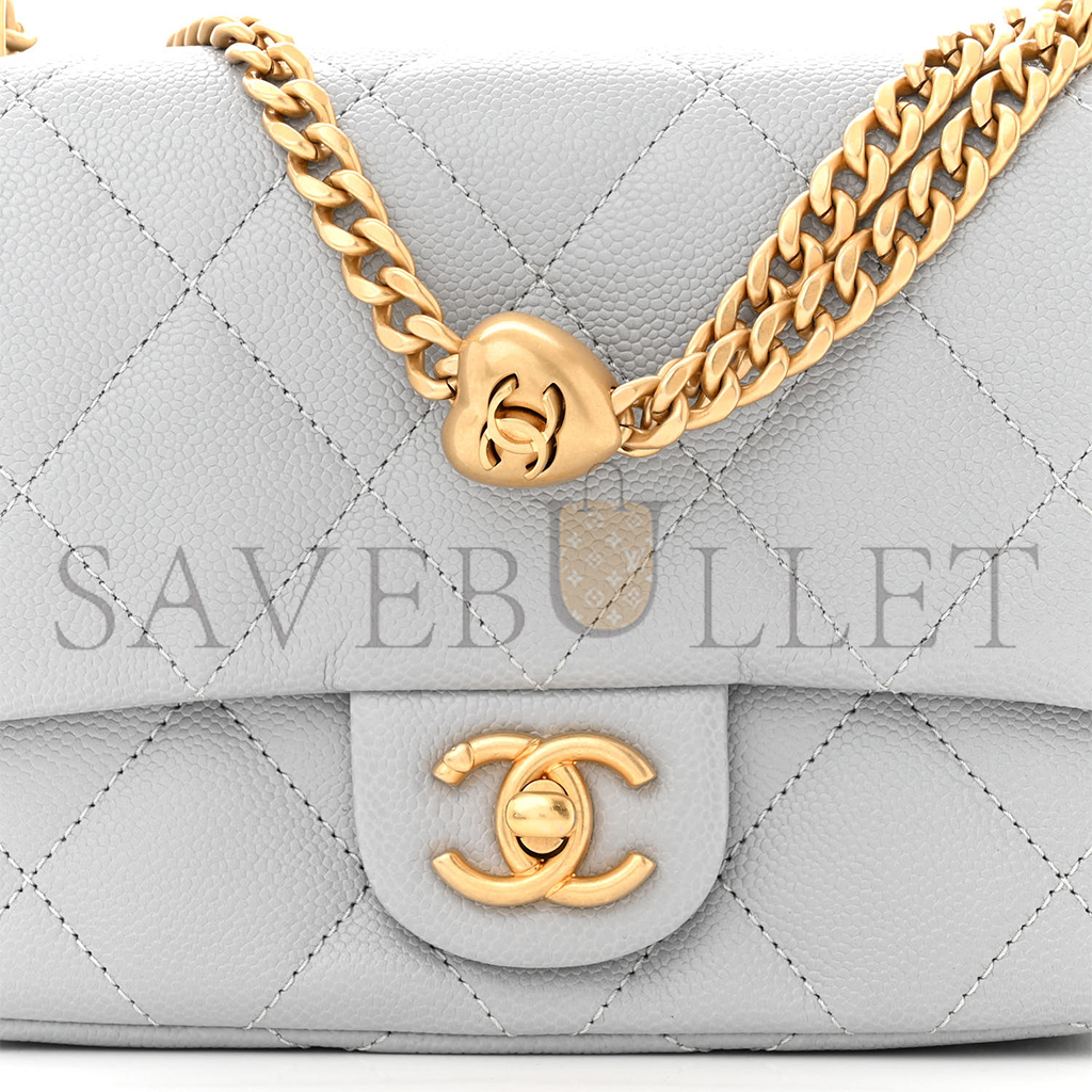Ch*el caviar quilted mini sweetheart flap grey (20*14*8cm)